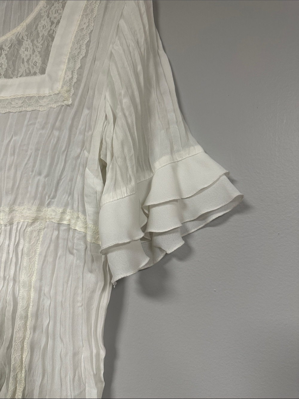 NY Collection Whimsy Fairy  Lace Insets White Crinkled Button Front Blouse  XL - Picture 6 of 8